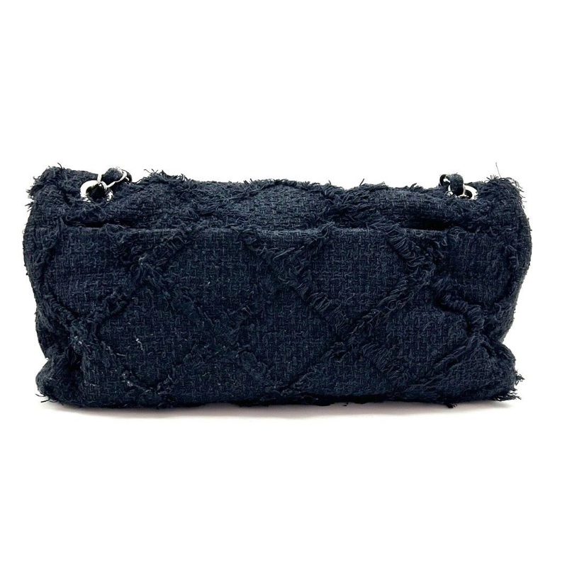 CHANEL深藍色銀扣編織亞麻麥穗手提肩背機場包 37*21*10 98新配件塵袋-2