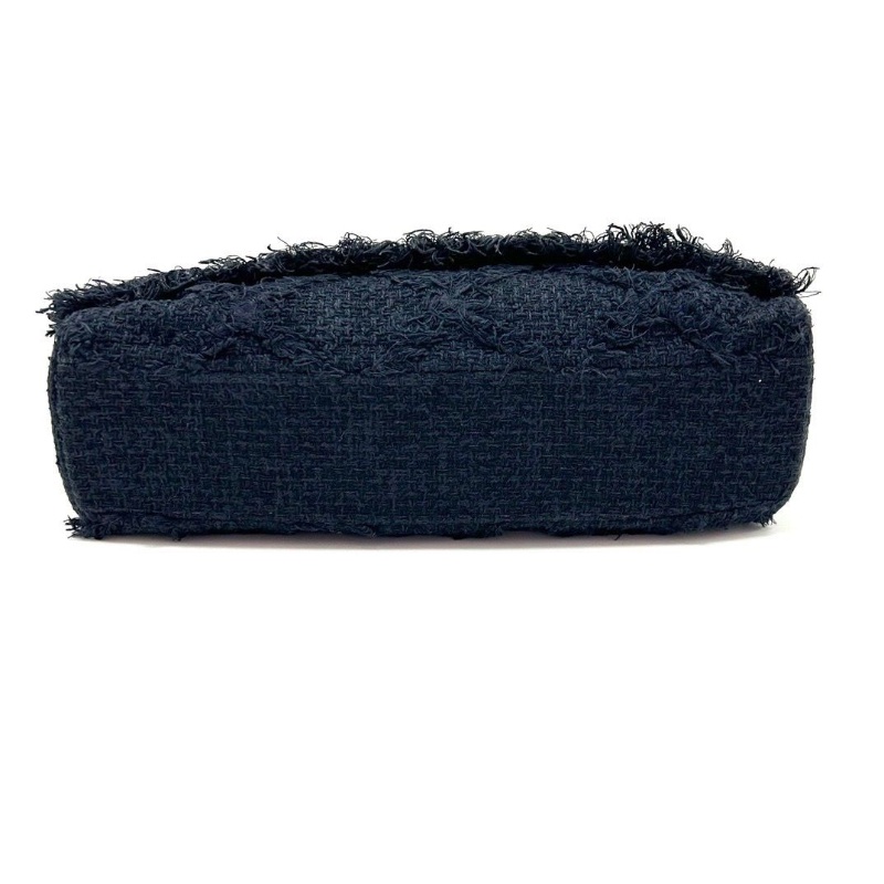 CHANEL深藍色銀扣編織亞麻麥穗手提肩背機場包 37*21*10 98新配件塵袋-4