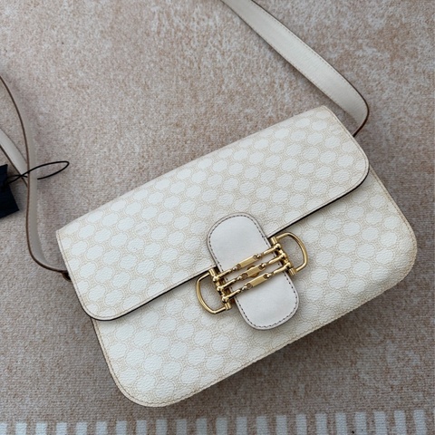celine vintage 白色老花 海錨扣 盒子 Box 斜挎包 賽琳 macadam