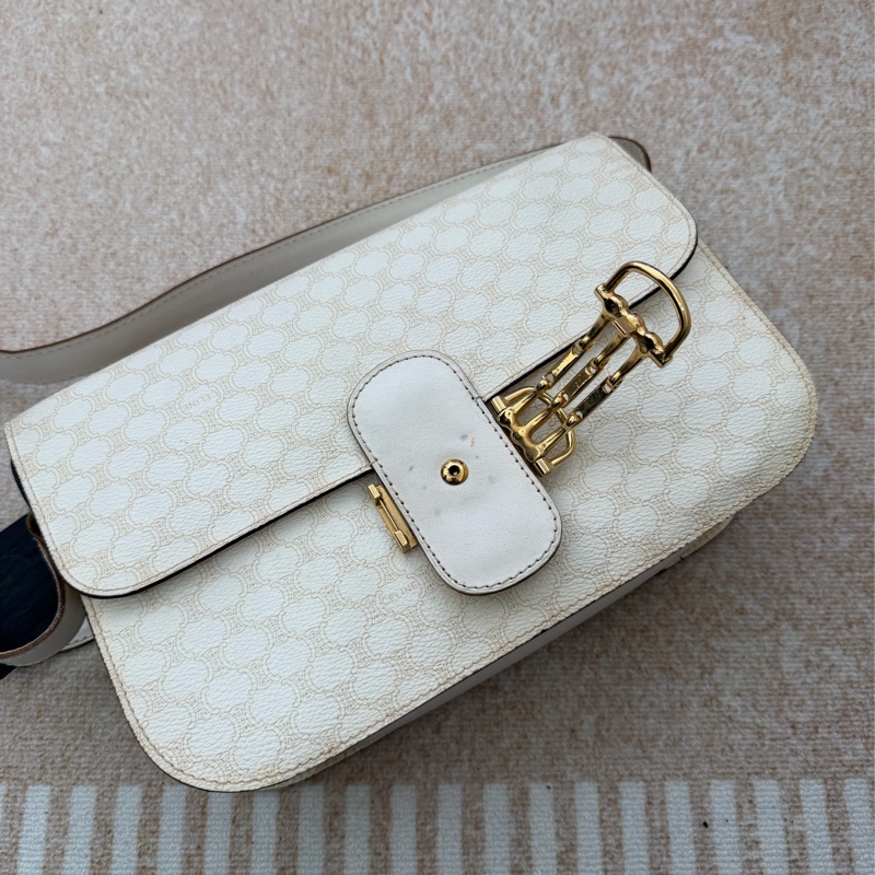celine vintage 白色老花 海錨扣 盒子 Box 斜挎包 賽琳 macadam-8
