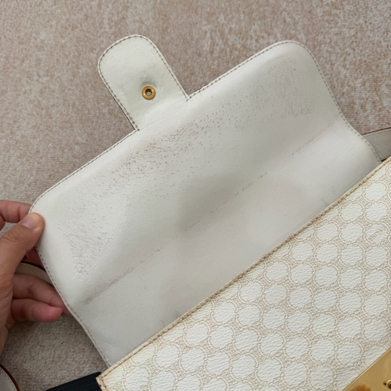 celine vintage 白色老花 海錨扣 盒子 Box 斜挎包 賽琳 macadam-9
