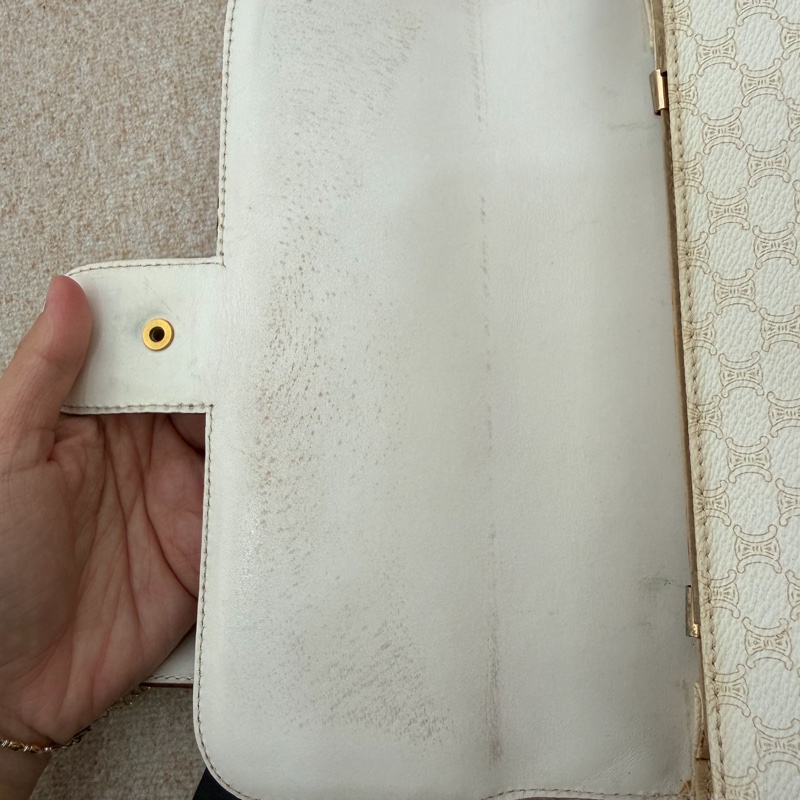 celine vintage 白色老花 海錨扣 盒子 Box 斜挎包 賽琳 macadam-12