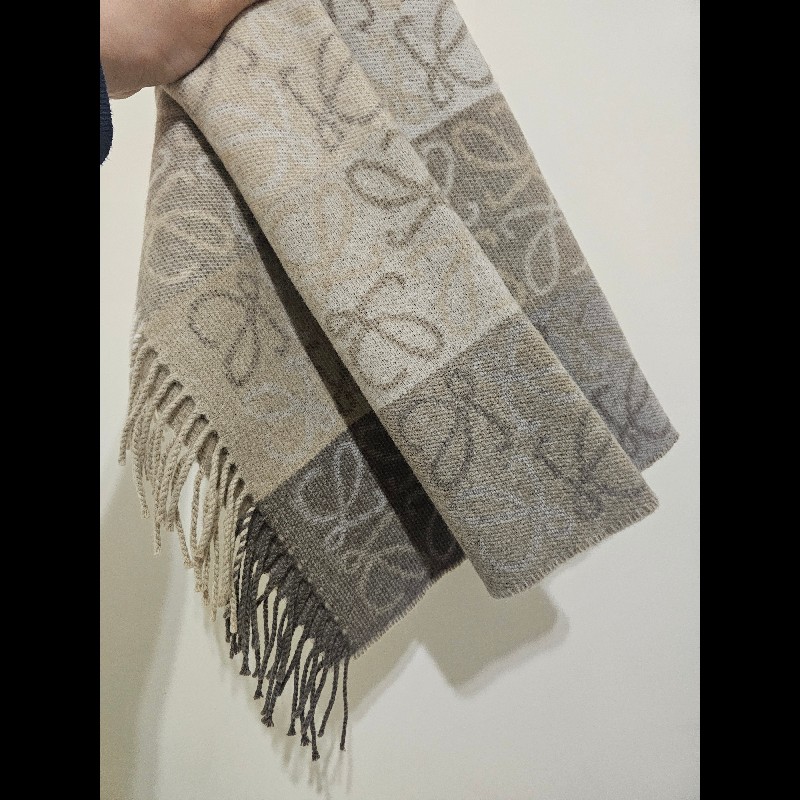 LOEWE 圍巾 格紋 米色-0