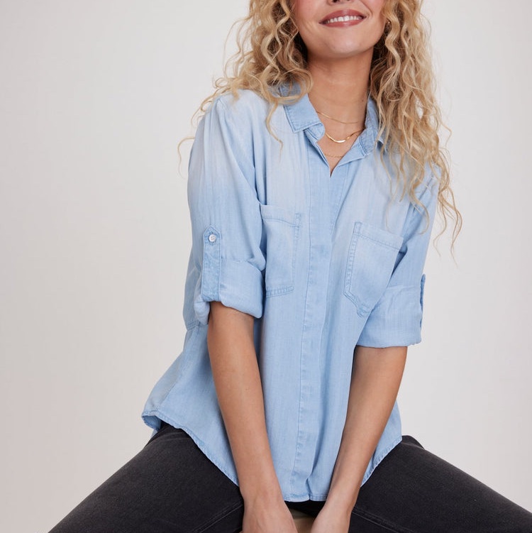 全新Bella Dahl 正品tencel質感軟牛仔上衣 M號-1