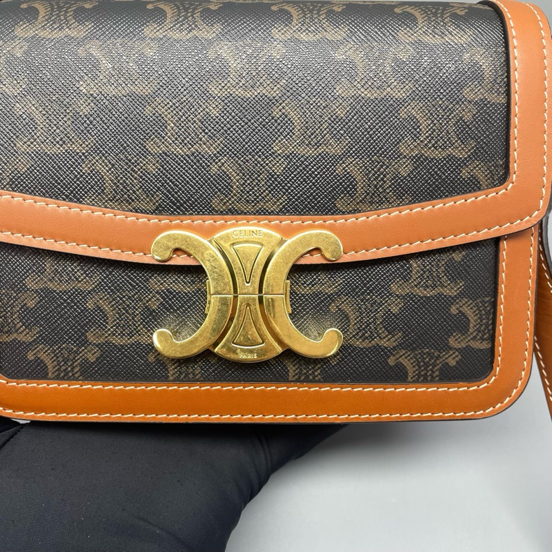 98新 celine賽琳teen凱旋門豆腐包老花拼棕/18*14*6cm/L7870-4