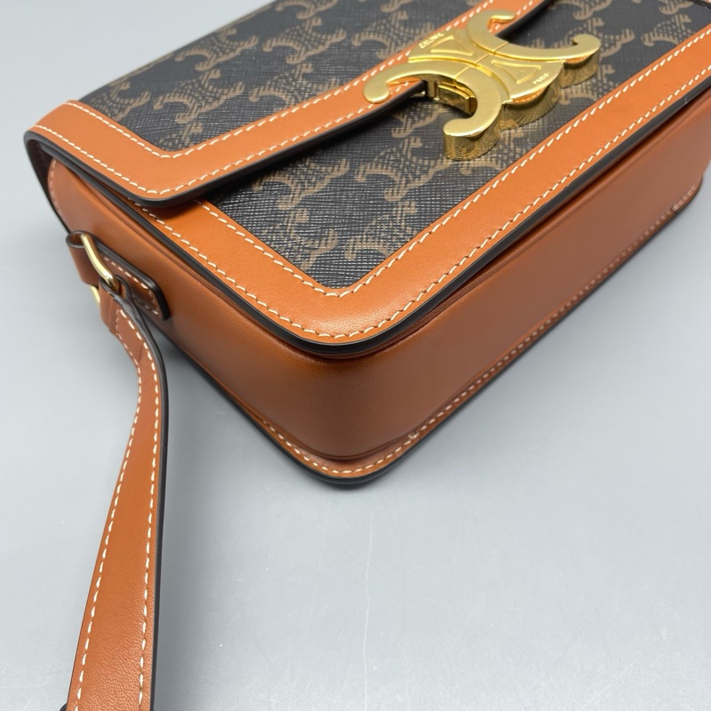 98新 celine賽琳teen凱旋門豆腐包老花拼棕/18*14*6cm/L7870-5