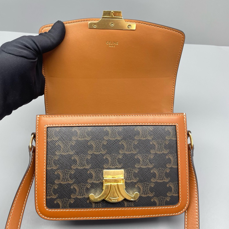 98新 celine賽琳teen凱旋門豆腐包老花拼棕/18*14*6cm/L7870-6