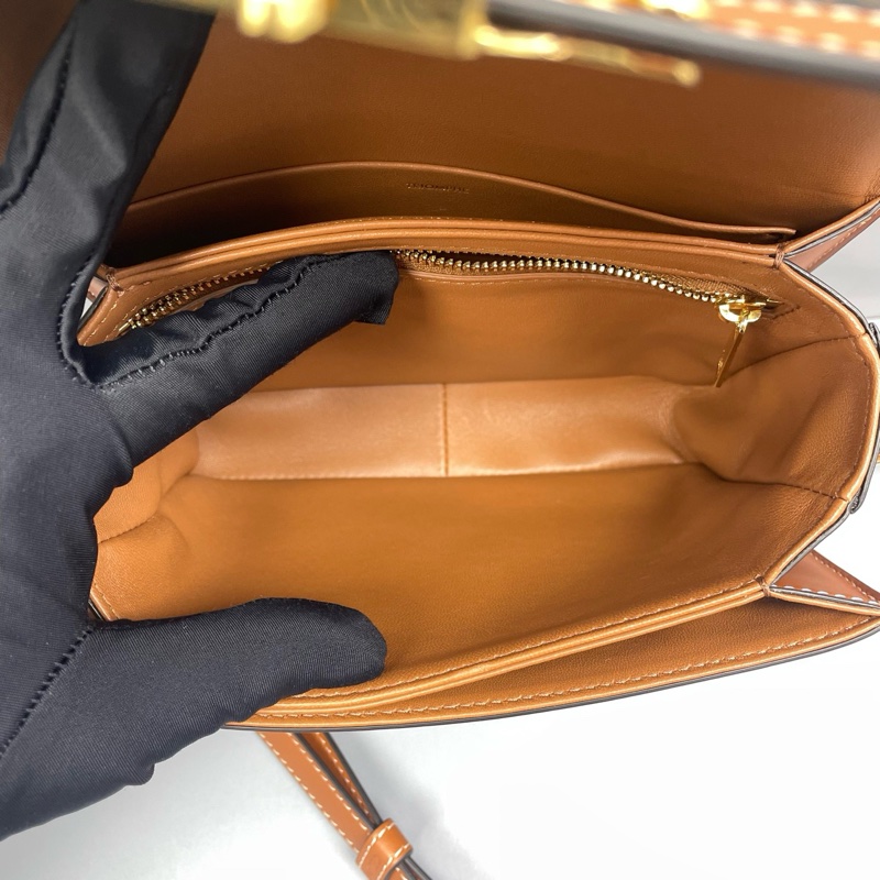 98新 celine賽琳teen凱旋門豆腐包老花拼棕/18*14*6cm/L7870-8