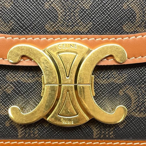 98新 celine賽琳teen凱旋門豆腐包老花拼棕/18*14*6cm/L7870-9