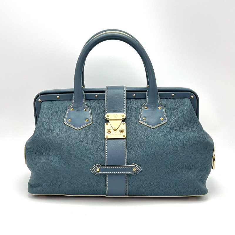 LV蘇哈里霧霾藍金扣 山羊皮手提開合包33*17*14 98新配件塵袋-1