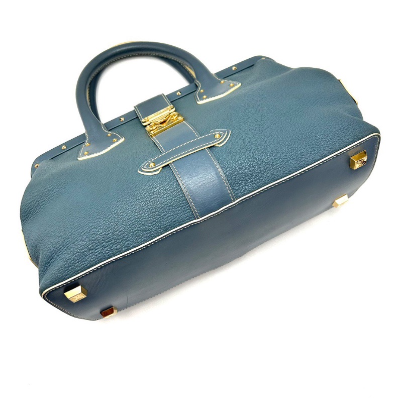 LV蘇哈里霧霾藍金扣 山羊皮手提開合包33*17*14 98新配件塵袋-3
