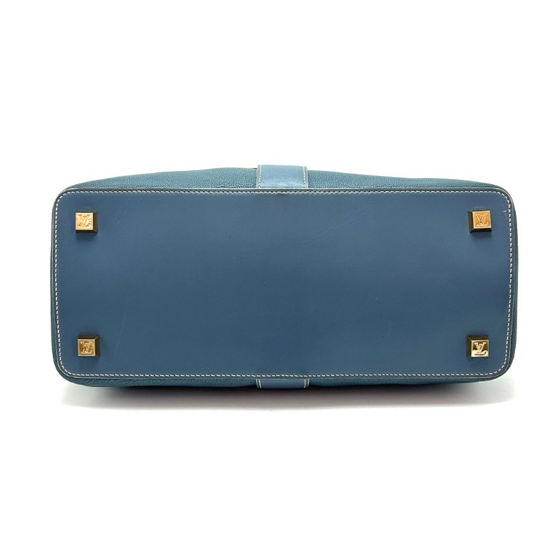 LV蘇哈里霧霾藍金扣 山羊皮手提開合包33*17*14 98新配件塵袋-4