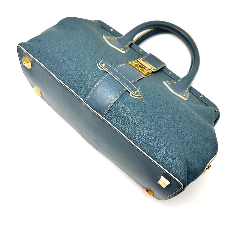 LV蘇哈里霧霾藍金扣 山羊皮手提開合包33*17*14 98新配件塵袋-5