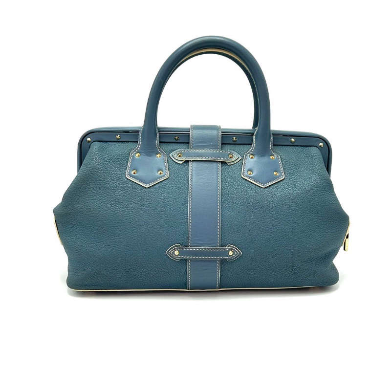 LV蘇哈里霧霾藍金扣 山羊皮手提開合包33*17*14 98新配件塵袋-6