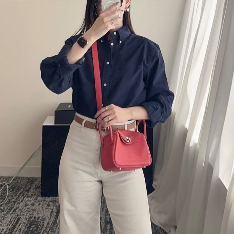 HERMES 唇膏粉銀扣 Lindy26手提肩背包26*17*13 98新配件盒子塵袋毛氈布-0