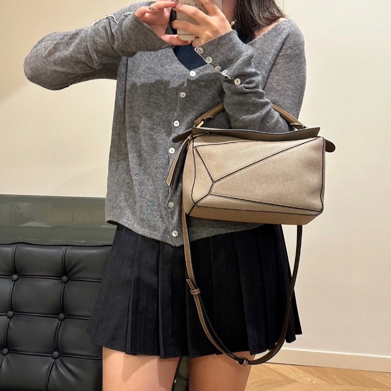 LOEWE puzzle沙色金扣 中號拼圖手提斜背包 29*14*19.5 98新配件塵袋-0