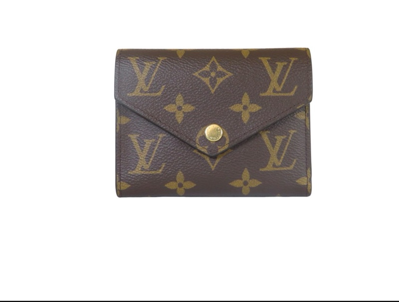 LV 路易威登 真品*M41938 Victorine經典花紋金釦內紫紅三折短夾-0