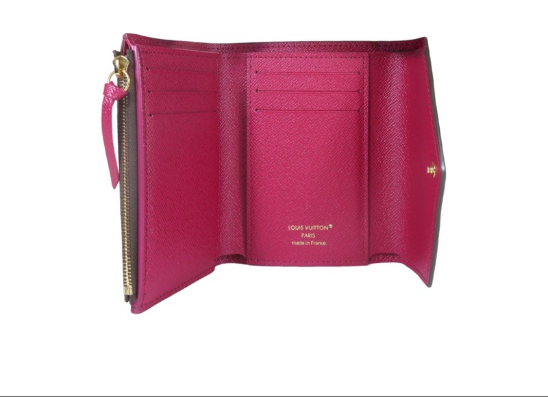 LV 路易威登 真品*M41938 Victorine經典花紋金釦內紫紅三折短夾-1