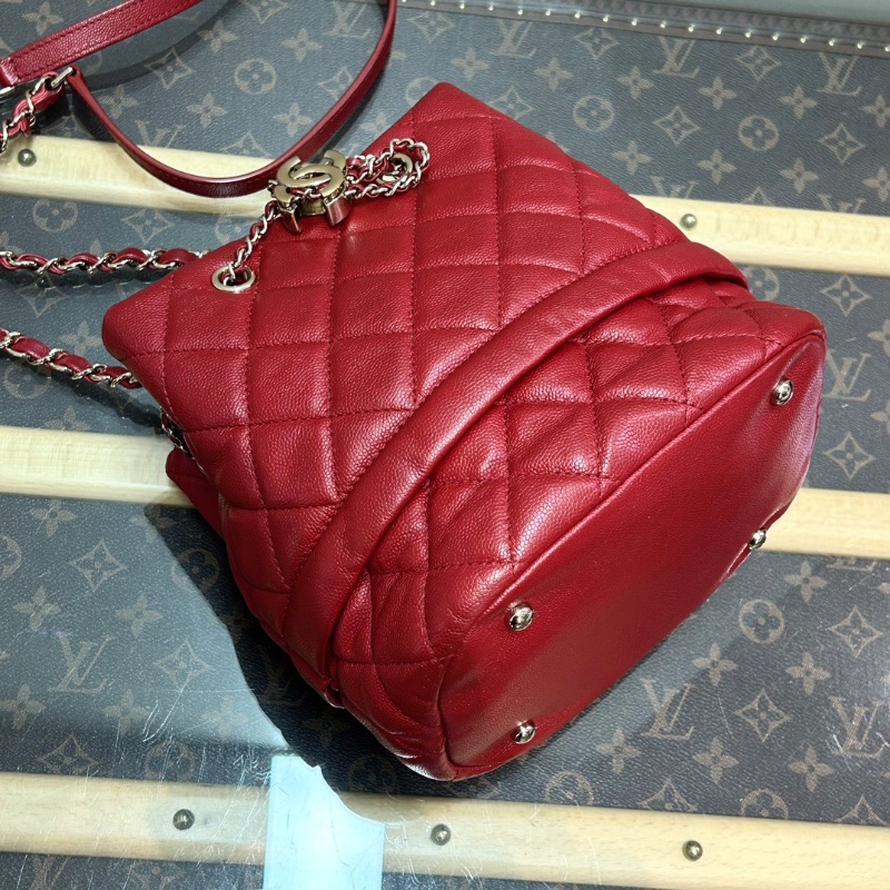 CHANEL紅色金扣荔枝紋 手提肩背斜背包19*20*15 98新配件塵袋-2