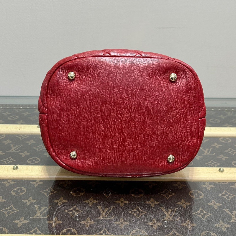 CHANEL紅色金扣荔枝紋 手提肩背斜背包19*20*15 98新配件塵袋-3