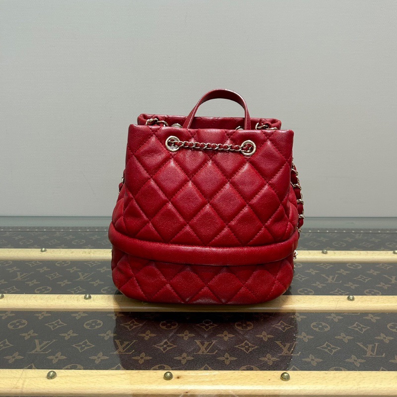 CHANEL紅色金扣荔枝紋 手提肩背斜背包19*20*15 98新配件塵袋-5