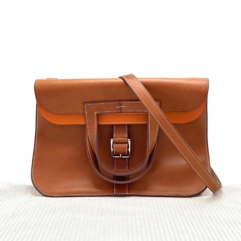 HERMES金棕馬鞍皮halzan31手提肩背斜背包31*22*9.5 98新配件塵袋-1
