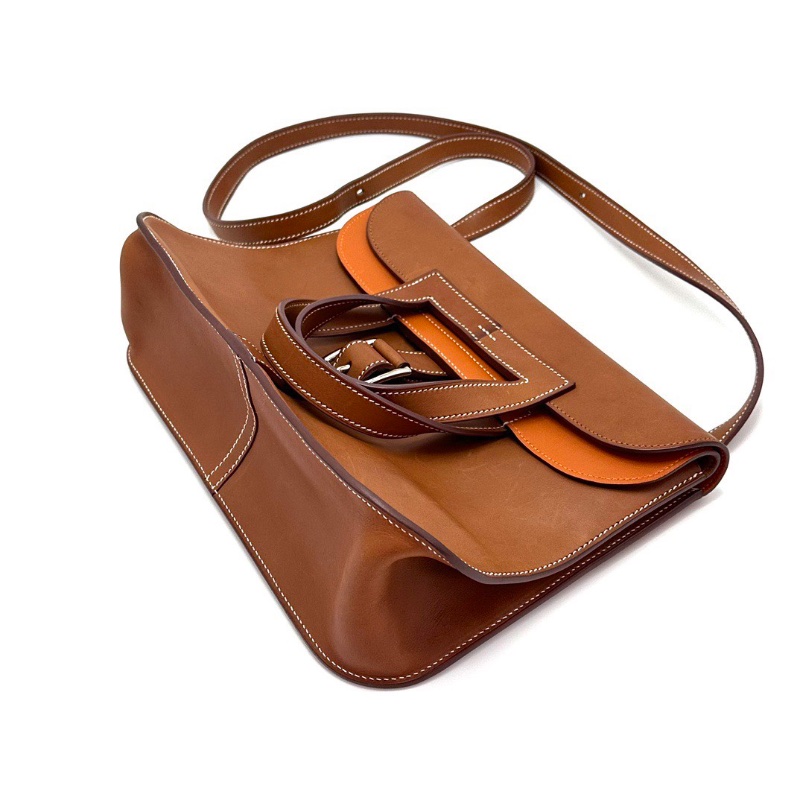 HERMES金棕馬鞍皮halzan31手提肩背斜背包31*22*9.5 98新配件塵袋-3