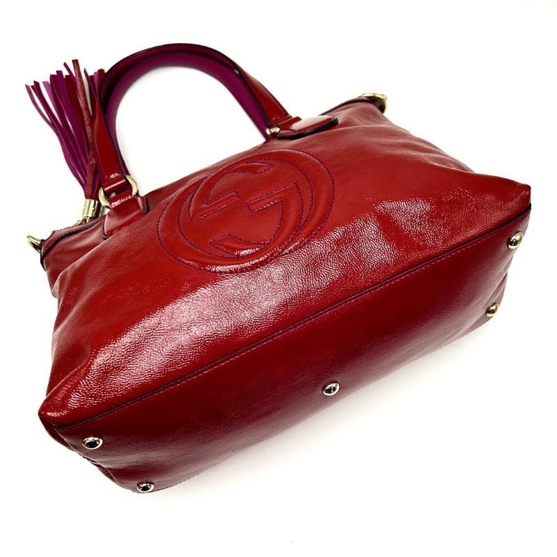 GUCCI 紅色漆皮流蘇手提肩背包32*22*15 98新配件塵袋-3