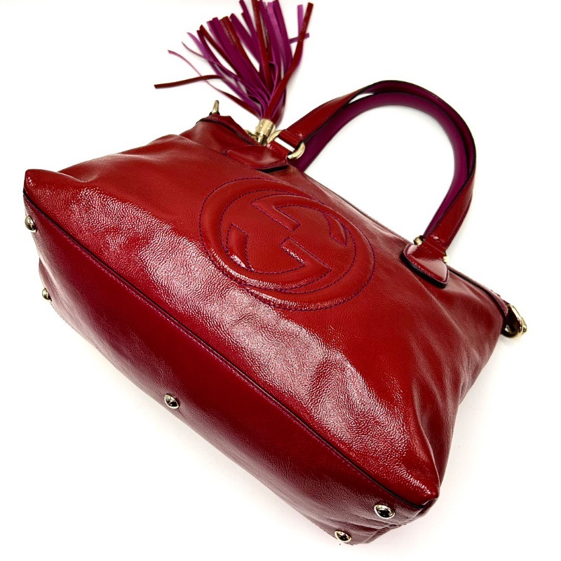 GUCCI 紅色漆皮流蘇手提肩背包32*22*15 98新配件塵袋-5