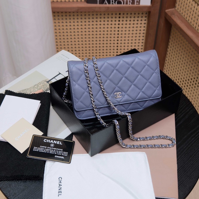 CHANEL紫灰色銀扣 羊皮肩背斜背包woc包19*12*3.5 98新配件盒子塵袋毛氈布保卡-1