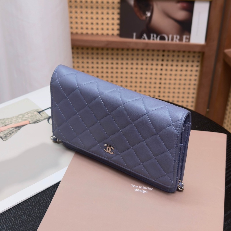 CHANEL紫灰色銀扣 羊皮肩背斜背包woc包19*12*3.5 98新配件盒子塵袋毛氈布保卡-2