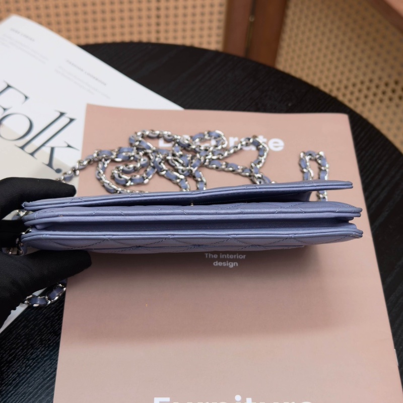 CHANEL紫灰色銀扣 羊皮肩背斜背包woc包19*12*3.5 98新配件盒子塵袋毛氈布保卡-4