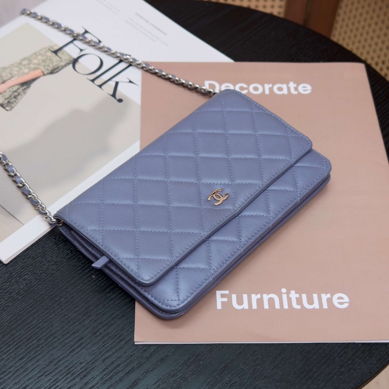 CHANEL紫灰色銀扣 羊皮肩背斜背包woc包19*12*3.5 98新配件盒子塵袋毛氈布保卡-5