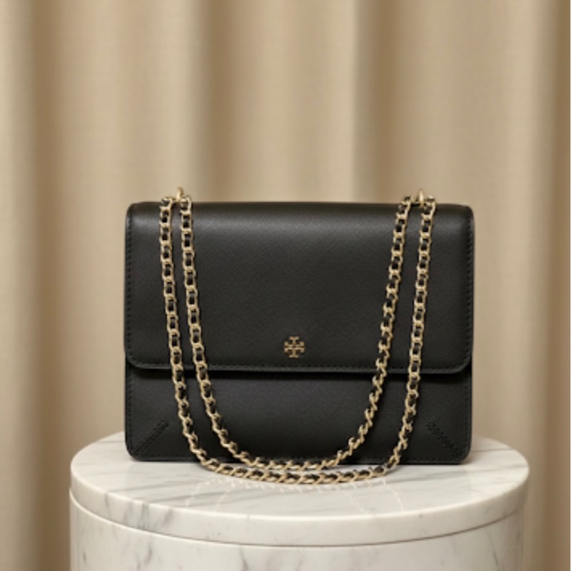 經典款 Tory Burch Emerson 黑金防刮鏈條包-0