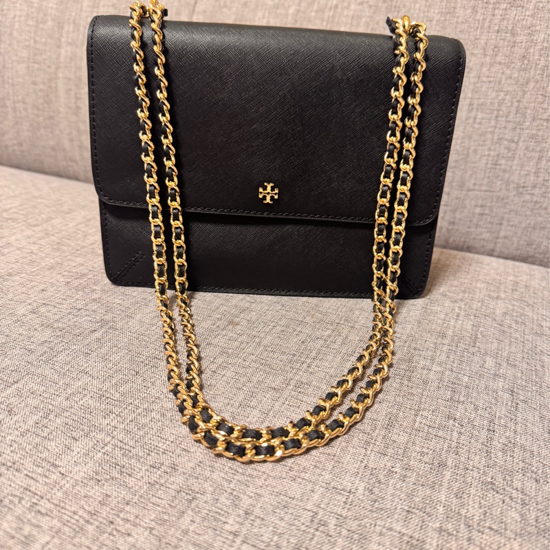 經典款 Tory Burch Emerson 黑金防刮鏈條包-5