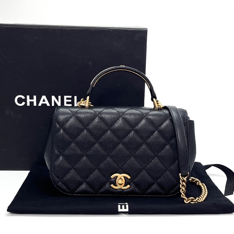 CHANEL黑金荔枝牛皮手提肩背包23*15*7 98新配件盒子塵袋-1