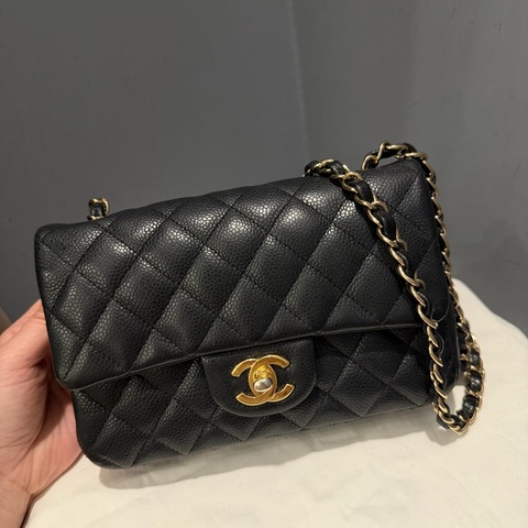 絕版 Chanel 香奈兒 荔枝牛皮 CF20 炭黑 金釦