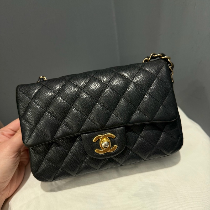 絕版 Chanel 香奈兒 荔枝牛皮 CF20 炭黑 金釦-1