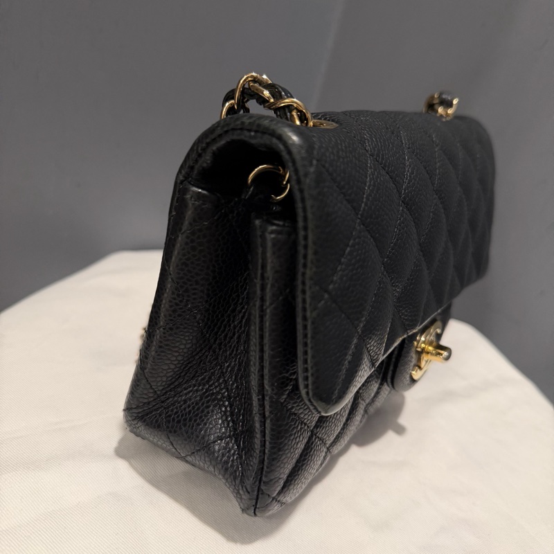 絕版 Chanel 香奈兒 荔枝牛皮 CF20 炭黑 金釦-6