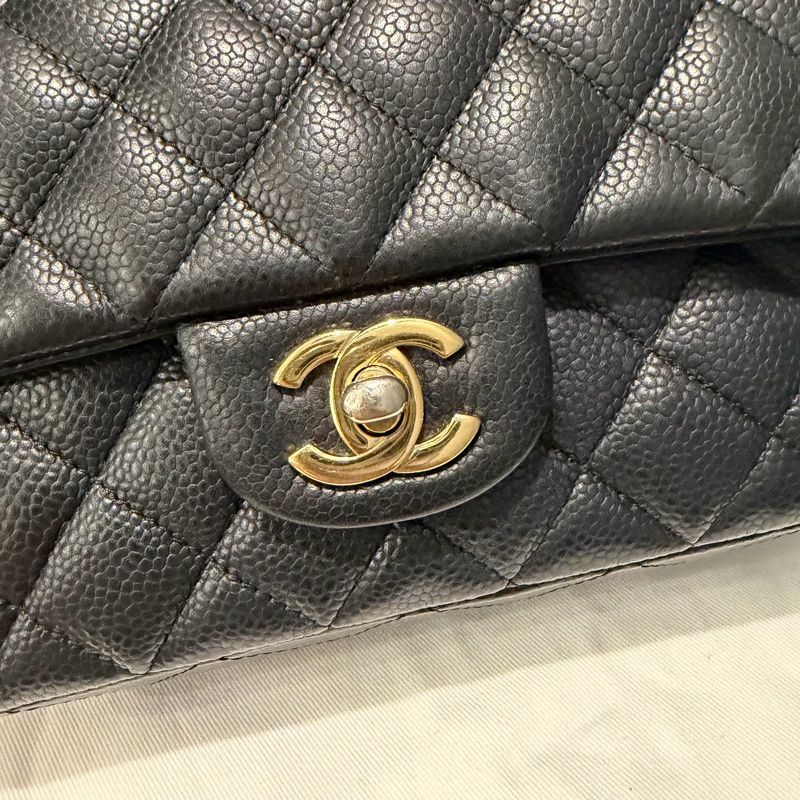 絕版 Chanel 香奈兒 荔枝牛皮 CF20 炭黑 金釦-8