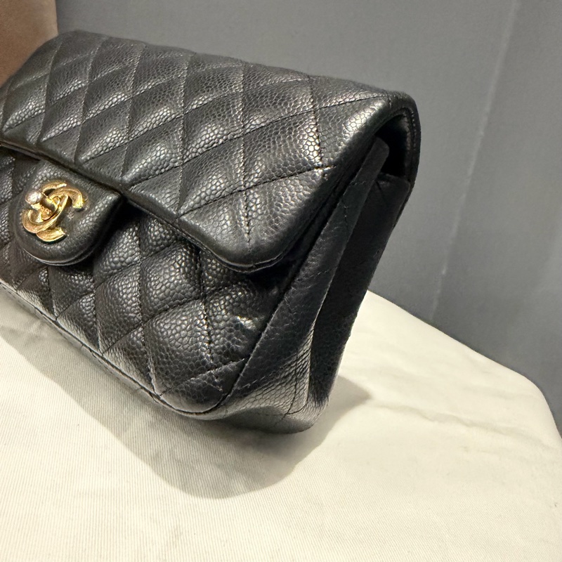 絕版 Chanel 香奈兒 荔枝牛皮 CF20 炭黑 金釦-37