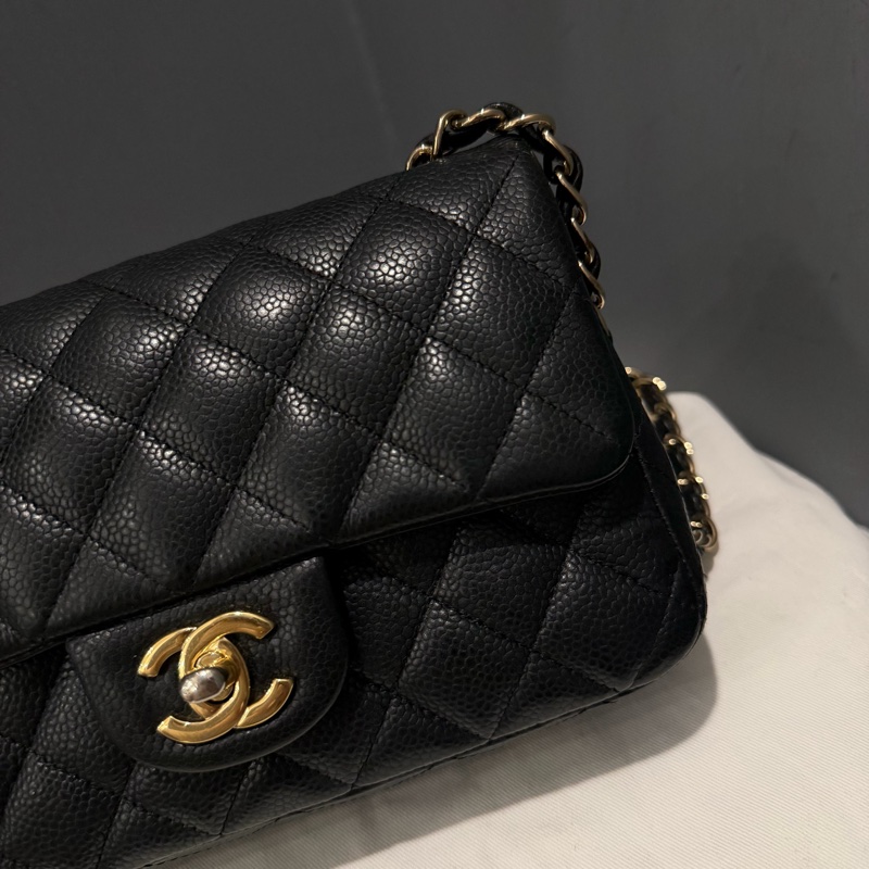 絕版 Chanel 香奈兒 荔枝牛皮 CF20 炭黑 金釦-46