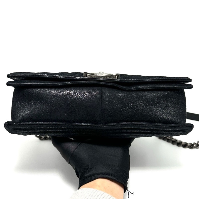 CHANEL 黑銀山羊皮爆裂紋Leboy肩背斜背包28*21*7 98新配件塵袋-4