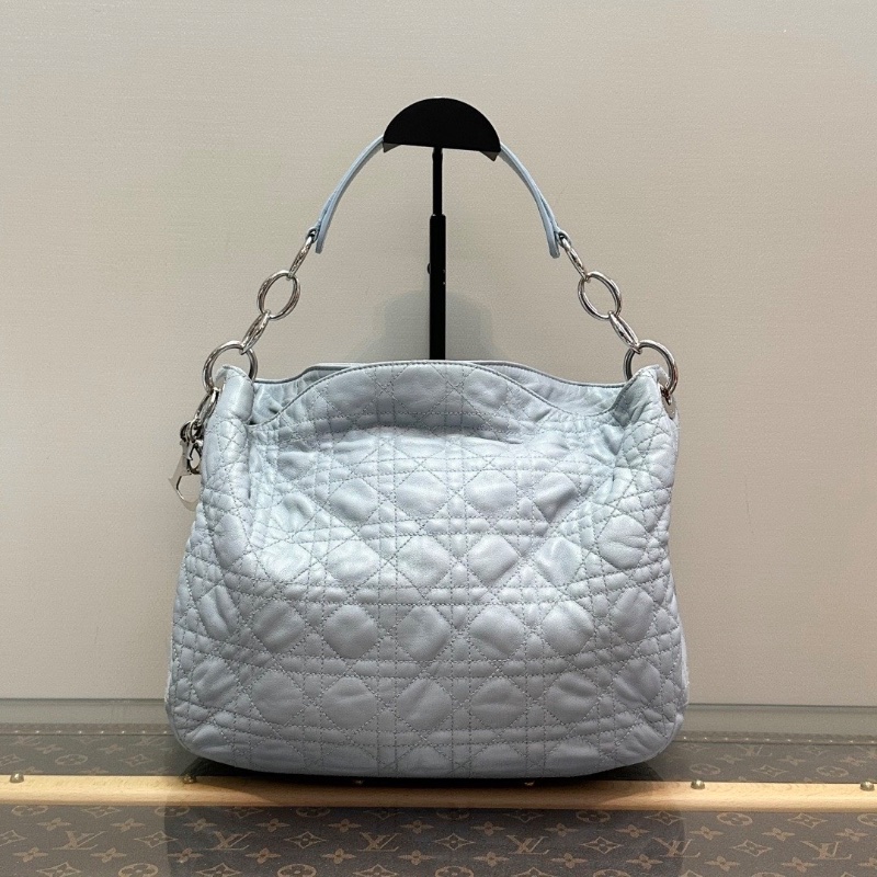 DIOR藍色銀扣菱格紋托特包29*28*9.5 98新配件塵袋-1