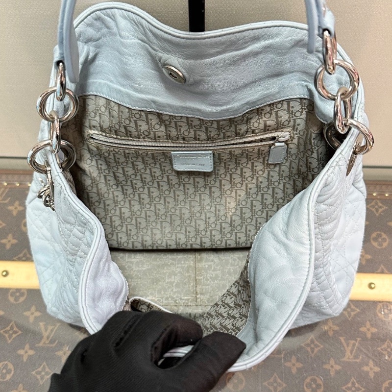 DIOR藍色銀扣菱格紋托特包29*28*9.5 98新配件塵袋-2