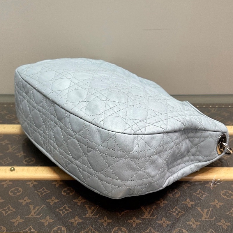 DIOR藍色銀扣菱格紋托特包29*28*9.5 98新配件塵袋-3