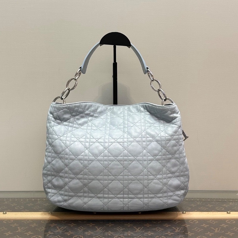 DIOR藍色銀扣菱格紋托特包29*28*9.5 98新配件塵袋-6