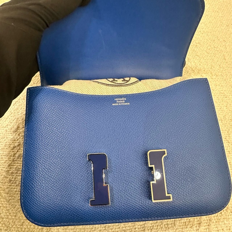 🌈Hermes💙Mini Constance 19💙深藍色琺瑯扣🌟98新🌈Epsom皮🌟愛馬仕🌟-1
