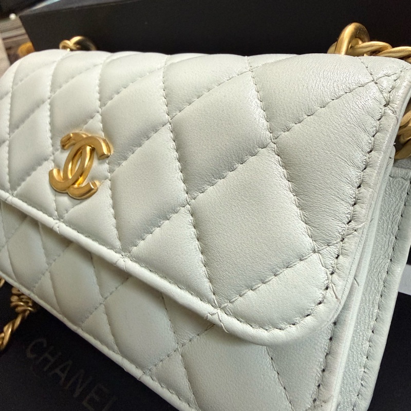 Chanel 山茶花17 cm mini手機包/肩背包 山茶花金色可調節扣-4