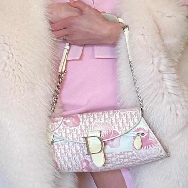 Vintage Dior稀有款粉色老花腋下包-0